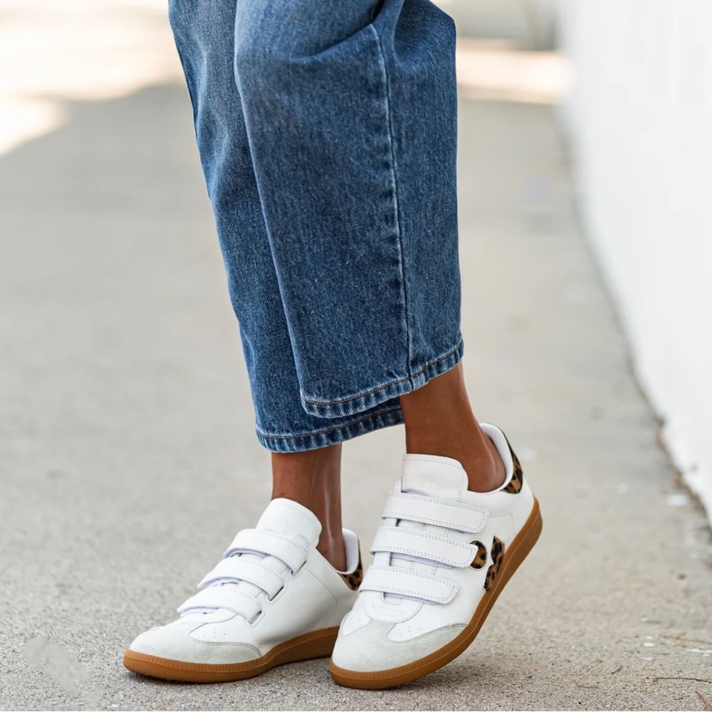 Isabel Marant Classic Beth Logo Sneaker White Leather/Leopard sz 36 New in Box - Picture 2 of 9